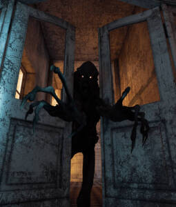 Creepy monster in a haunted house,3d rendering