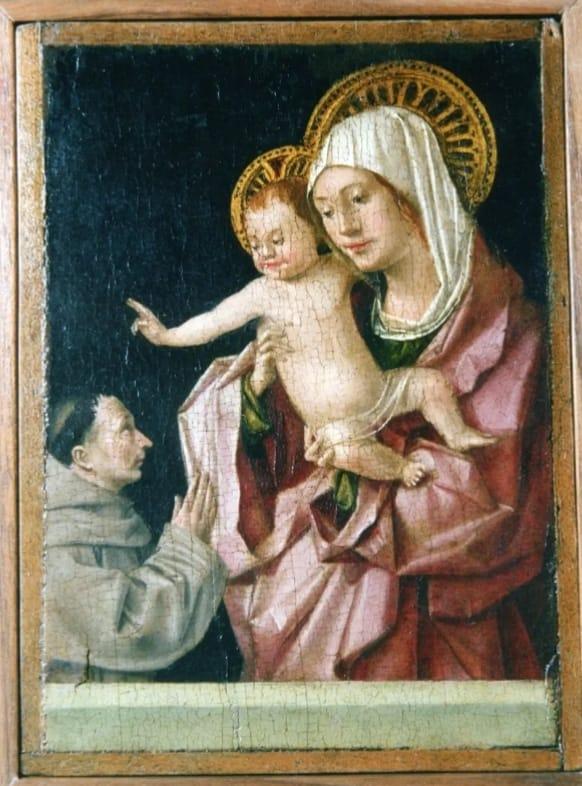 Tavola bifronte, recto, Madonna col Bambino e francescano, (1465-1470, tempera su tavola, 16 x 11,9 cm)
